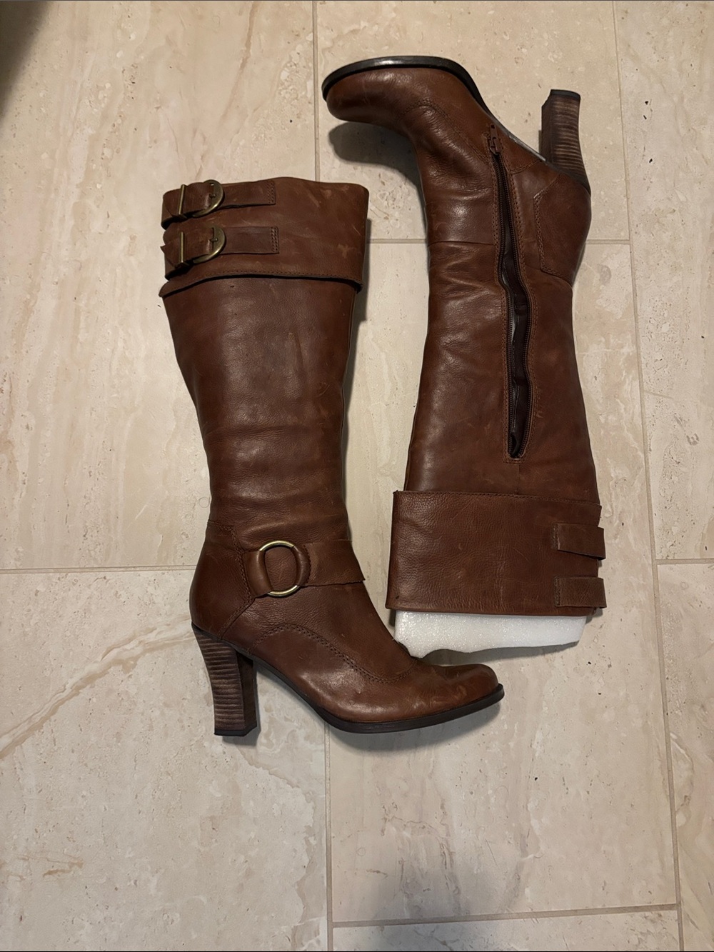 Style & Co. Brown Leather Mid-Heel Riding Boots